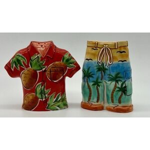 Salt Pepper Shakers Figurines Tiki Bar Hawaiian Shirts Tropical Clay Art Aloha